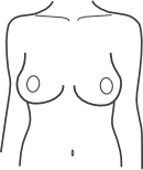 Athletic breast shape illustration showing wider set and more muscular appearance with recommended t-shirt and sports bras