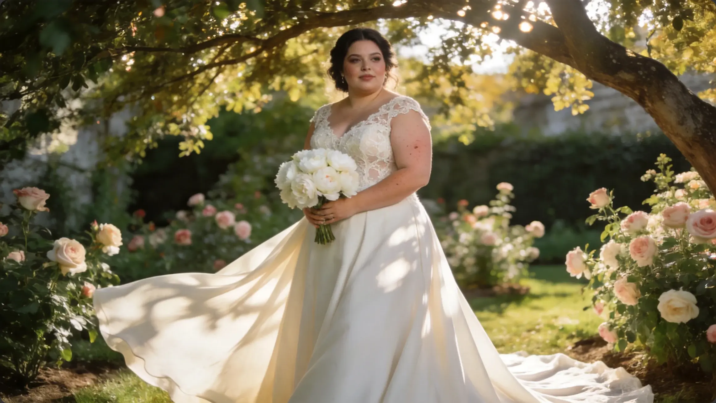 Plus size bride in wedding gown for bridal fit and silhouette planning