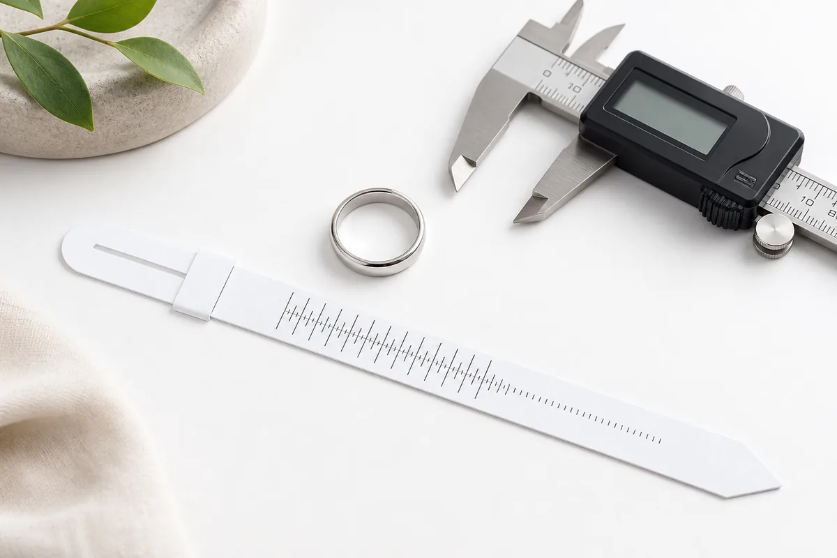 Finger wrapped with a soft tape at the ring base for printable sizer sizing