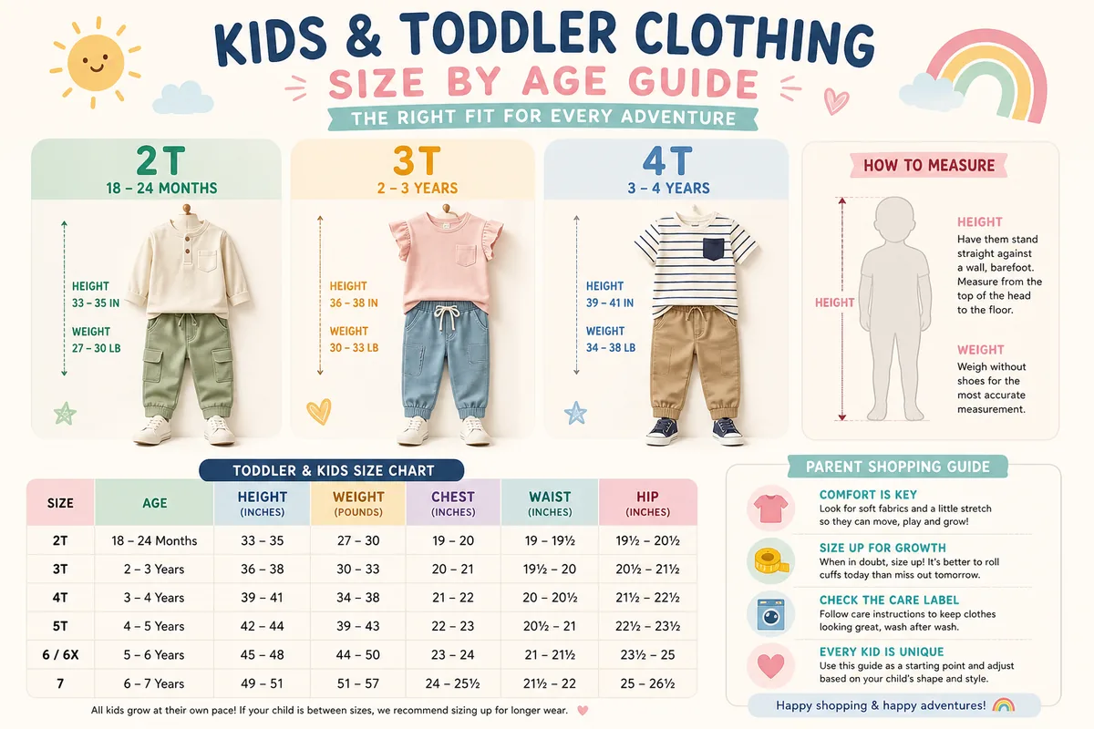 Kids clothing size by age with height and weight ranges