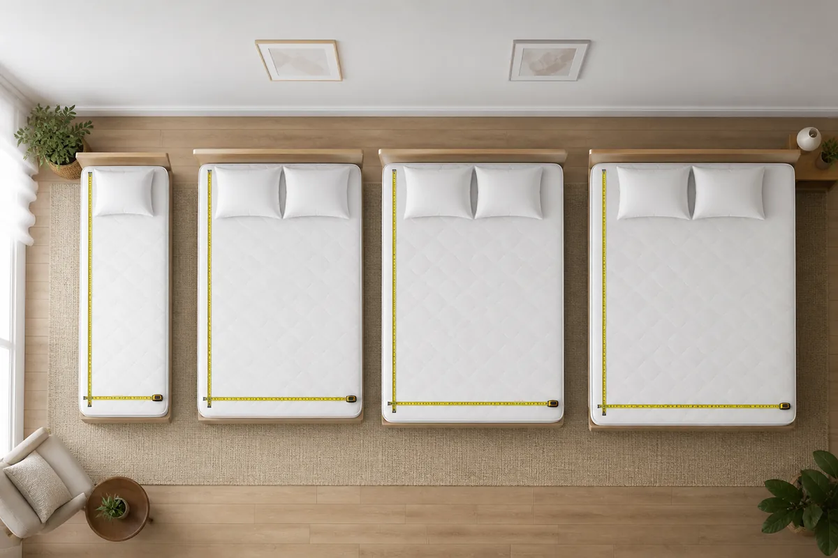 Twin Full Queen King mattress footprints compared by width and length