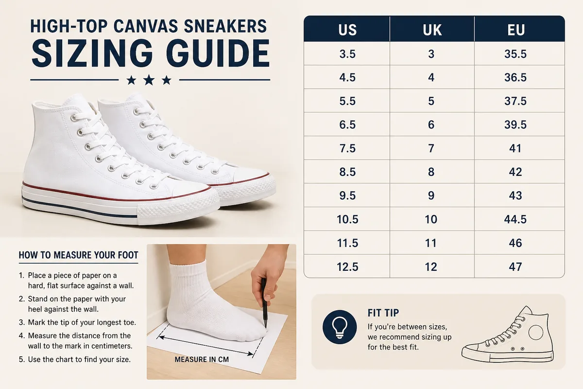 Converse Chuck Taylor and standard sneaker size chart US UK EU