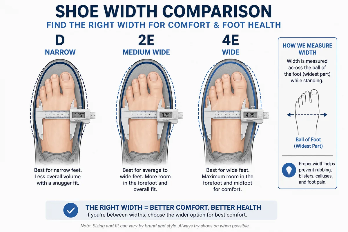 Shoe width comparison 2E vs 4E wide feet chart